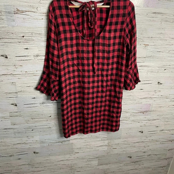 Cloth and stone black red plaid dress size  small - Picture 10 of 12